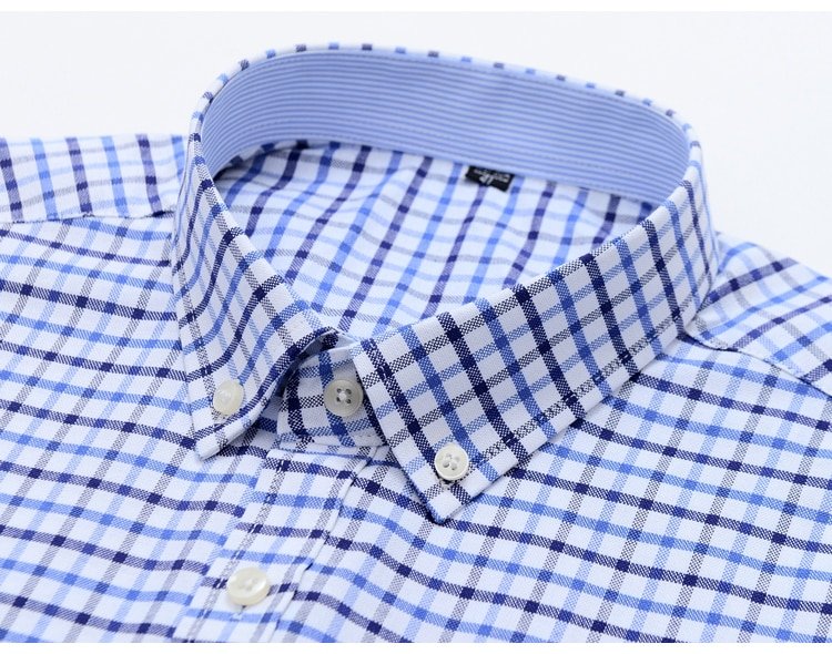 Homens oxford manga curta verão camisas casuais bolso único confortável padrão-fit camisa de algodão listrada xadrez