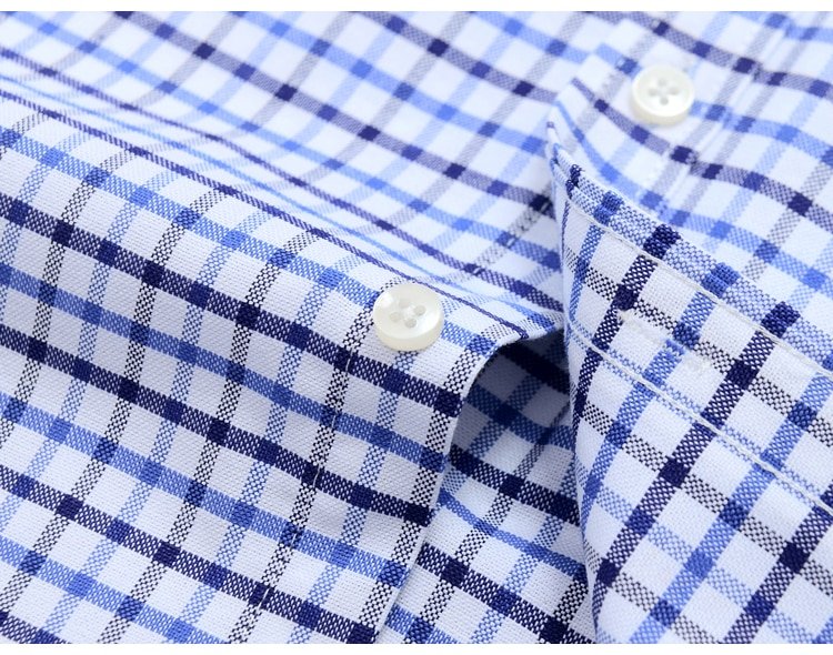 Homens oxford manga curta verão camisas casuais bolso único confortável padrão-fit camisa de algodão listrada xadrez